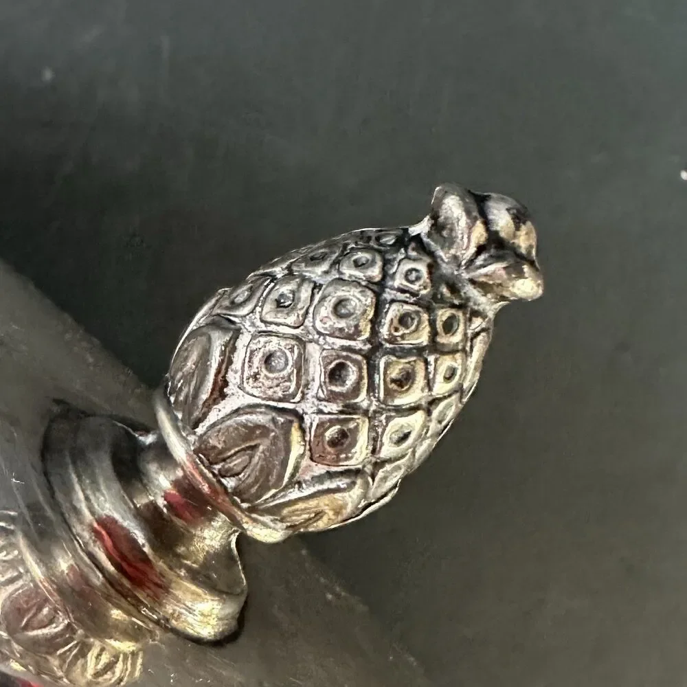 Vintage Silverplate, Butter Dish Elegant Patterned Pineapple Top, Glass insert